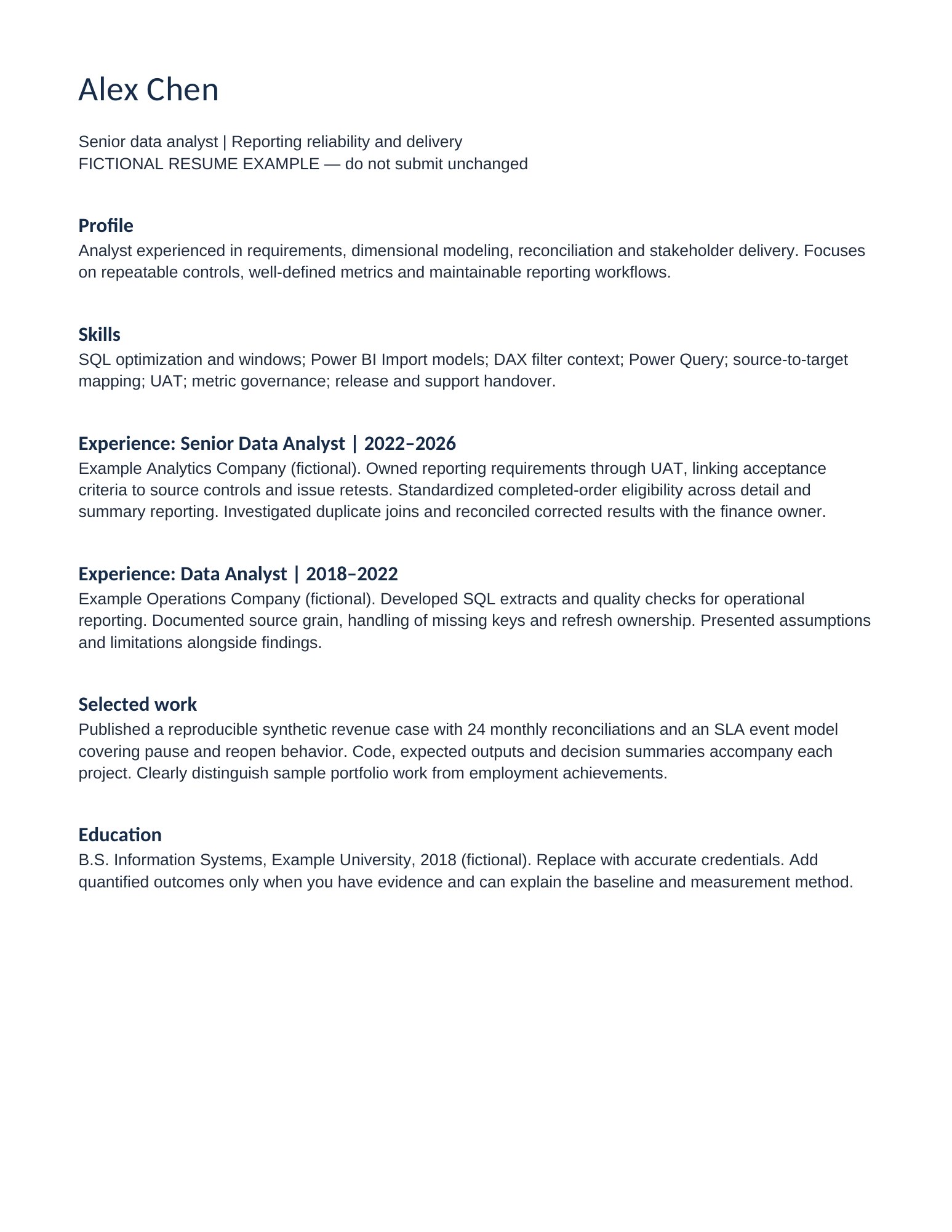 Data Analyst Resume Template example preview